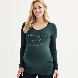 Sonoma Goods For Life Best Gift Ever Green Christmas Maternity Tee Size Large